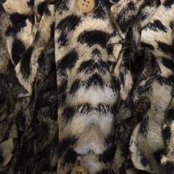 Pre Owned Just Cavalli Beige Animal Print Silk Ruffle Front Long Sleeve Shirt L