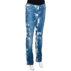 Just Cavalli Blue Acid Washed & Distressed Denim Straight Fit Jeans S