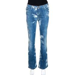 Just Cavalli Blue Acid Washed & Distressed Denim Straight Fit Jeans S