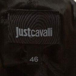 Pre Owned Just Cavalli Black Faux Leather Embellished Neck Dress L