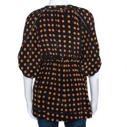 Pre Owned Just Cavalli Black & Yellow Polka Dot Print Silk V Neck Blouse S