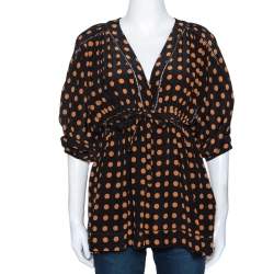 Pre Owned Just Cavalli Black & Yellow Polka Dot Print Silk V Neck Blouse S