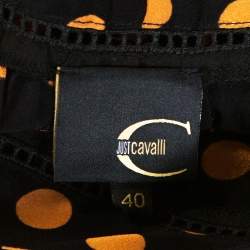 Pre Owned Just Cavalli Black & Yellow Polka Dot Print Silk V Neck Blouse S