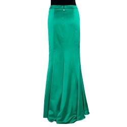 Pre Owned Just Cavalli Green Stretch Satin Flared Maxi Skirt S