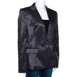Just Cavalli Black Striped Cotton Ramie Blend Single Buttoned Blazer L