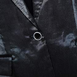 Just Cavalli Black Striped Cotton Ramie Blend Single Buttoned Blazer L