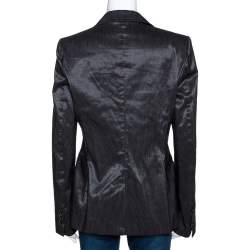 Pre Owned Just Cavalli Black Striped Cotton Ramie Blend Single Buttoned Blazer L