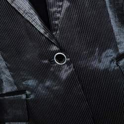 Pre Owned Just Cavalli Black Striped Cotton Ramie Blend Single Buttoned Blazer L