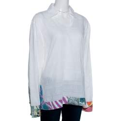 Pre Owned توب جست كافالي قطن أبيض بحواف مطبوعة مقاس متوسط - ميديوم