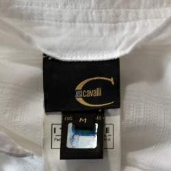 Pre Owned توب جست كافالي قطن أبيض بحواف مطبوعة مقاس متوسط - ميديوم