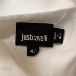 Pre Owned Just Cavalli White & Tan Colorblock Crepe Leopard Printed Trim Oversized Dress S 