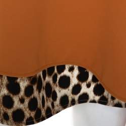 Pre Owned Just Cavalli White & Tan Colorblock Crepe Leopard Printed Trim Oversized Dress S 