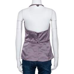 Pre Owned Just Cavalli Mauve Satin Gathered Mesh Detail Halter Blouse M