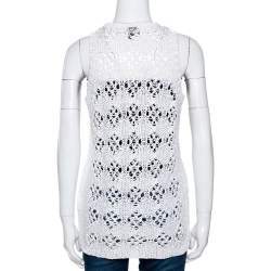 Pre Owned Just Cavalli White Cotton Open Crochet Knit Sleeveless Top M