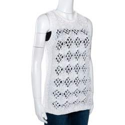 Pre Owned Just Cavalli White Cotton Open Crochet Knit Sleeveless Top M