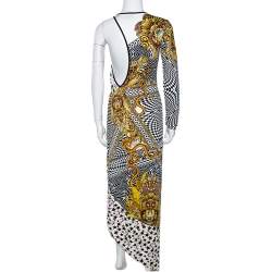 Pre Owned Just Cavalli White Printed Stretch Jersey Asymmetrical Dress S