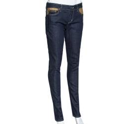 Pre Owned Just Cavalli Navy Blue Denim Embellished Pocket Detail Jeans S