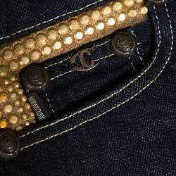 Pre Owned Just Cavalli Navy Blue Denim Embellished Pocket Detail Jeans S