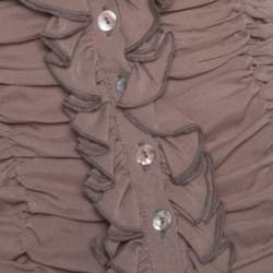 Pre Owned Just Cavalli Brown Stretch Silk Ruffled Blouse M
