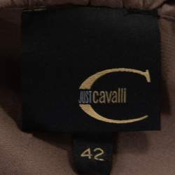 Pre Owned Just Cavalli Brown Stretch Silk Ruffled Blouse M