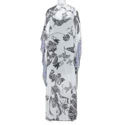 Pre Owned Just Cavalli White Printed Cotton Embellished Oversized Cover Up S