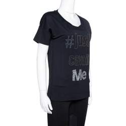 Pre Owned Just Cavalli Black Modal Mesh Logo Embellished T-Shirt XS