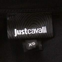 Pre Owned Just Cavalli Black Modal Mesh Logo Embellished T-Shirt XS
