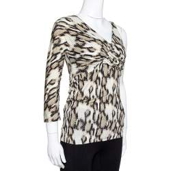 Pre Owned Just Cavalli Khaki Snake Print Jersey Draped Asymmetrical Top M