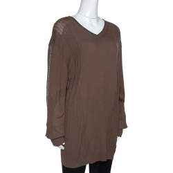Pre Owned Just Cavalli Brown Rib Knit Sleeve Detail Jumper XXXL