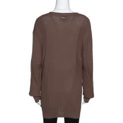 Pre Owned Just Cavalli Brown Rib Knit Sleeve Detail Jumper XXXL