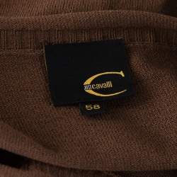 Pre Owned Just Cavalli Brown Rib Knit Sleeve Detail Jumper XXXL