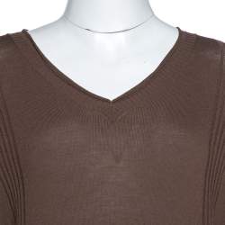 Pre Owned Just Cavalli Brown Rib Knit Sleeve Detail Jumper XXXL