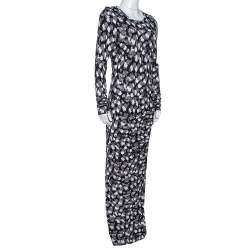 Pre Owned Just Cavalli Black Abstract Print Jersey Draped Maxi Dress M