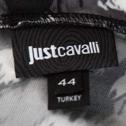 Pre Owned Just Cavalli Black Abstract Print Jersey Draped Maxi Dress M