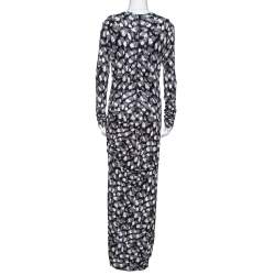 Pre Owned Just Cavalli Black Abstract Print Jersey Draped Maxi Dress M