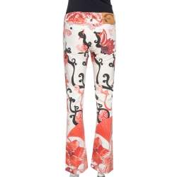 Pre Owned Just Cavalli Red Floral Print Cotton Flared Jeans M