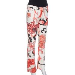 Pre Owned Just Cavalli Red Floral Print Cotton Flared Jeans M