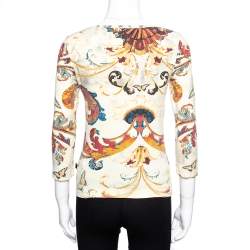 Pre Owned Just Cavalli Cream Butterfly Print Jersey Long Sleeves Top S