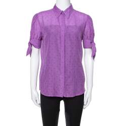 Pre Owned Just Cavalli Purple Cotton & Silk Button Front Blouse L