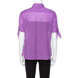Pre Owned Just Cavalli Purple Cotton & Silk Button Front Blouse L