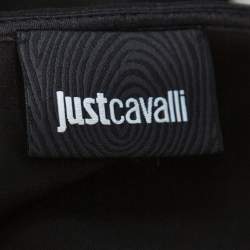 Pre Owned Just Cavalli Black Silk Printed Yoke Detail Long Sleeve Top M