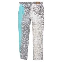 Pre Owned Just Cavalli Brown/Green Animal Print Light Wash Flared Bottom Jeans S