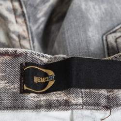 Pre Owned Just Cavalli Brown/Green Animal Print Light Wash Flared Bottom Jeans S