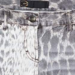 Pre Owned Just Cavalli Brown/Green Animal Print Light Wash Flared Bottom Jeans S