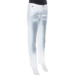 Just Cavalli White Ombre Distressed Flared Bottom Jeans M