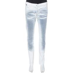 Just Cavalli White Ombre Distressed Flared Bottom Jeans M