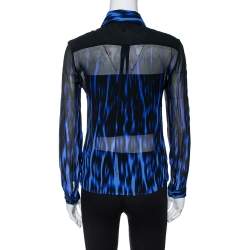 Pre Owned Just Cavalli Black/Blue Ombre Silk Long Sleeve Shirt M