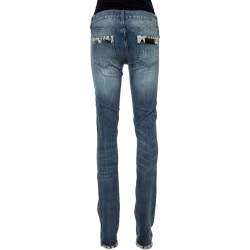 Just Cavalli Light Wash Denim Lace Trim Detail Straight Fit Jeans S