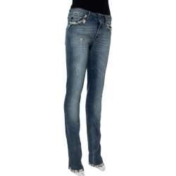 Just Cavalli Light Wash Denim Lace Trim Detail Straight Fit Jeans S