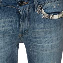 Just Cavalli Light Wash Denim Lace Trim Detail Straight Fit Jeans S